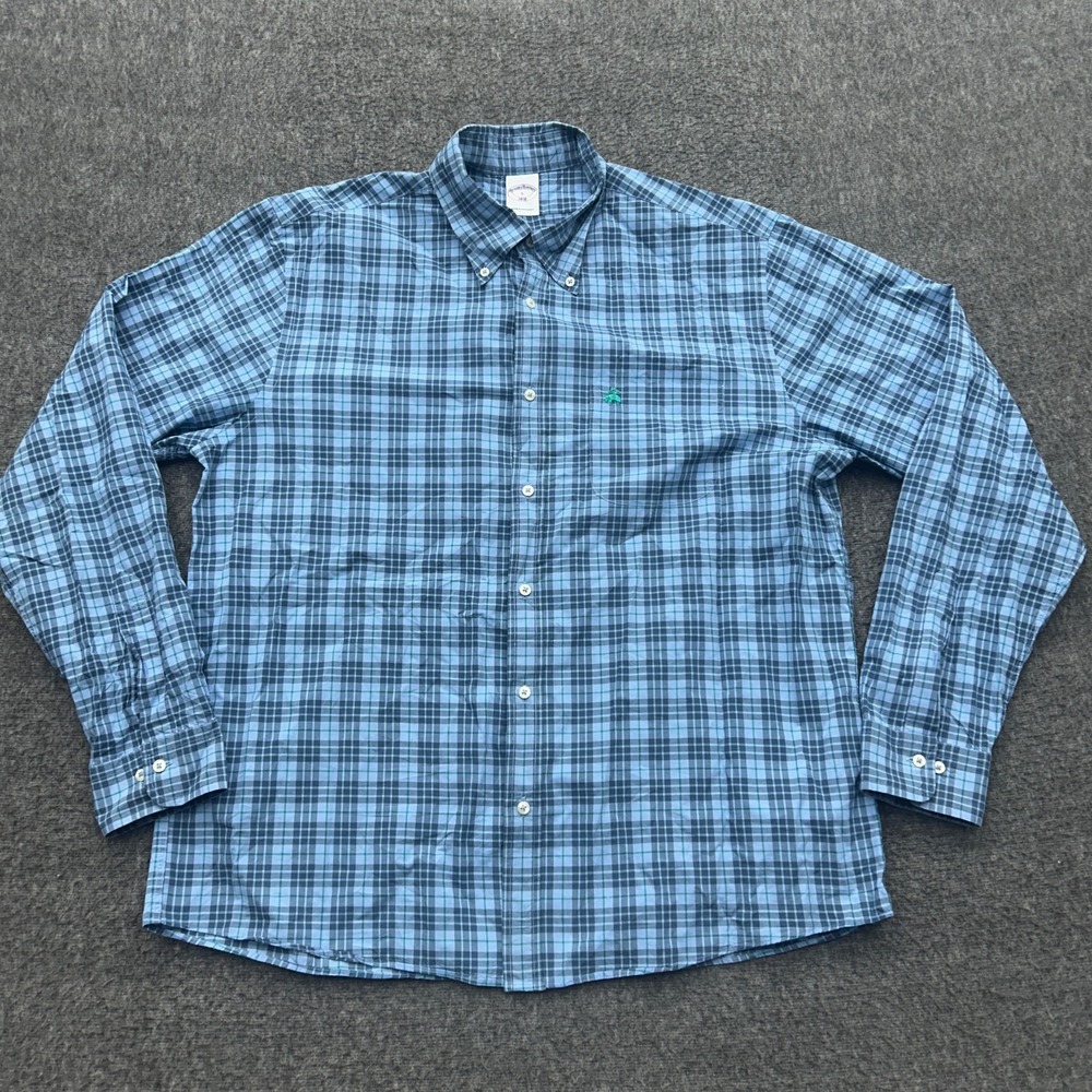 Brooks Brothers Shirt Mens Large Blue Check Casual Button Long Sleeve